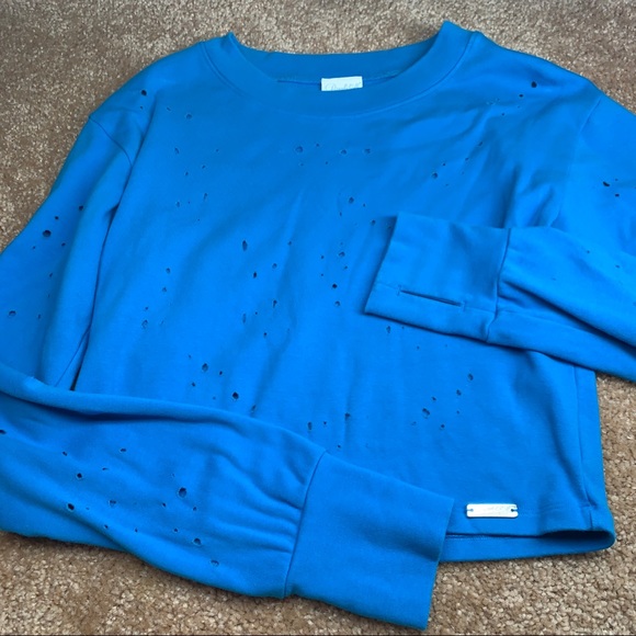 Bombshell Sportswear Tops - Bombshell Sportswear Blue Distressed Long Sleeve Top